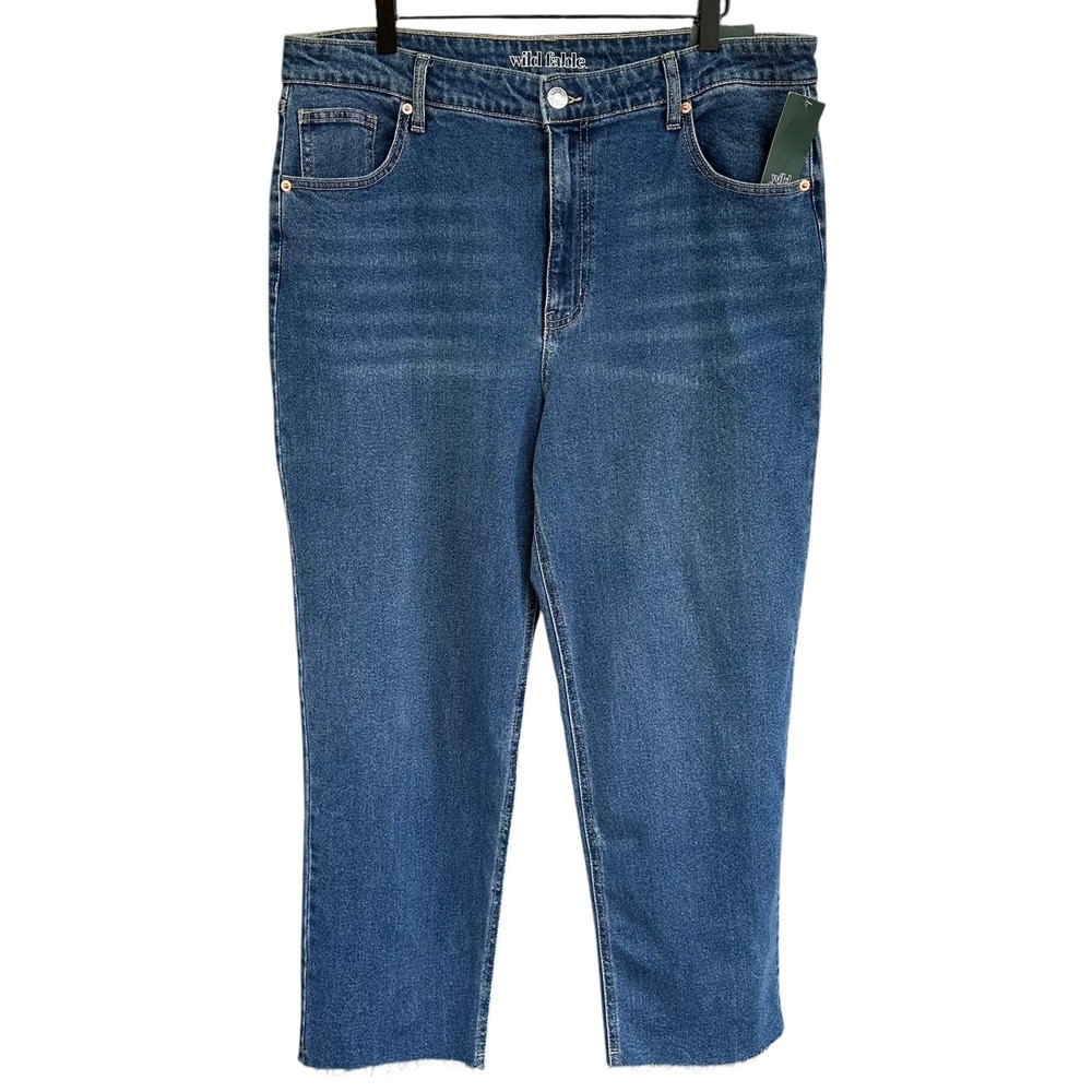 Wild Fable High-Rise Straight Ankle Jeans Medium Wash Raw Hem Size 18/34 NEW